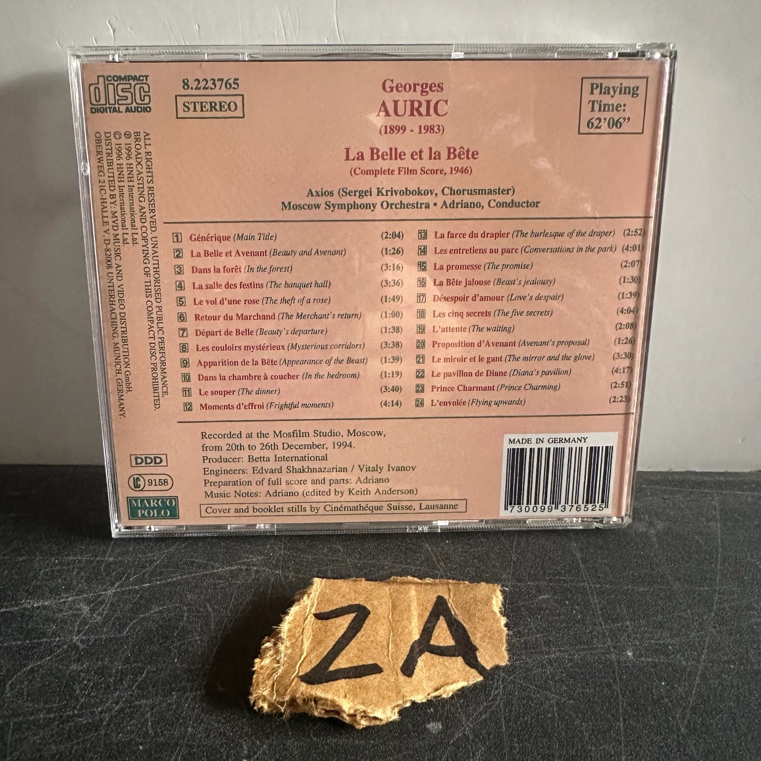 Georges Auric – La Belle et la Bête CD 1996 Film Score Soundtrack Classical