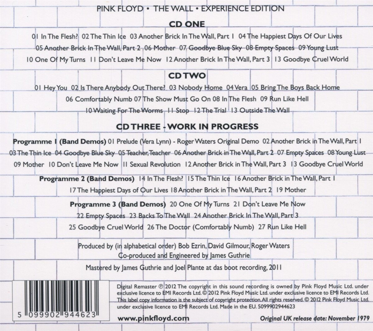 Pink Floyd – The Wall 3 CD Set - Eleventh Studio Album - Experience Version