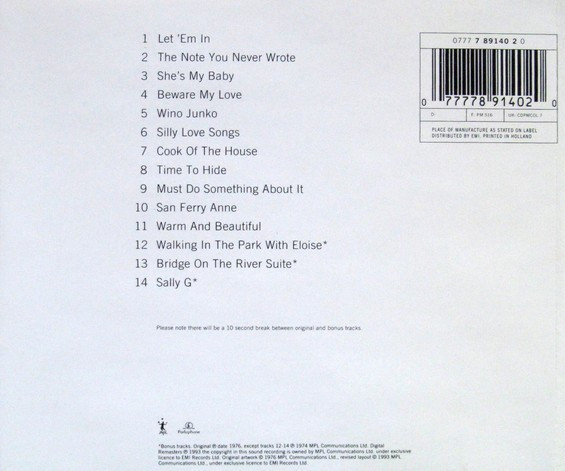 Wings At The Speed Of Sound CD Paul McCartney Collection Remastered w/Bonus Trx