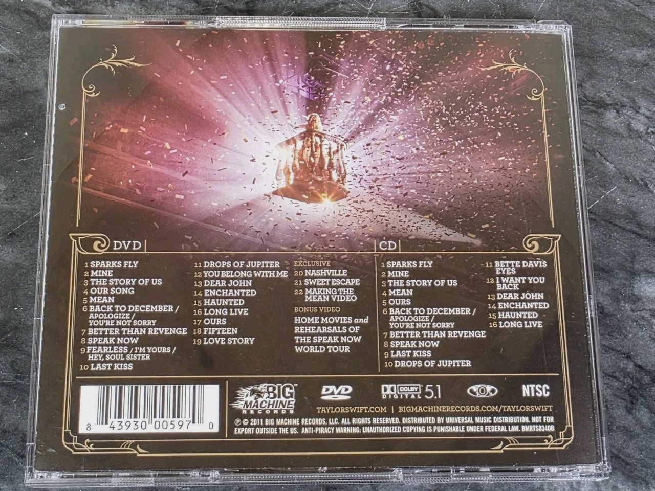 Taylor Swift World Tour Live Speak Now DVD ONLY NO CD***VG+