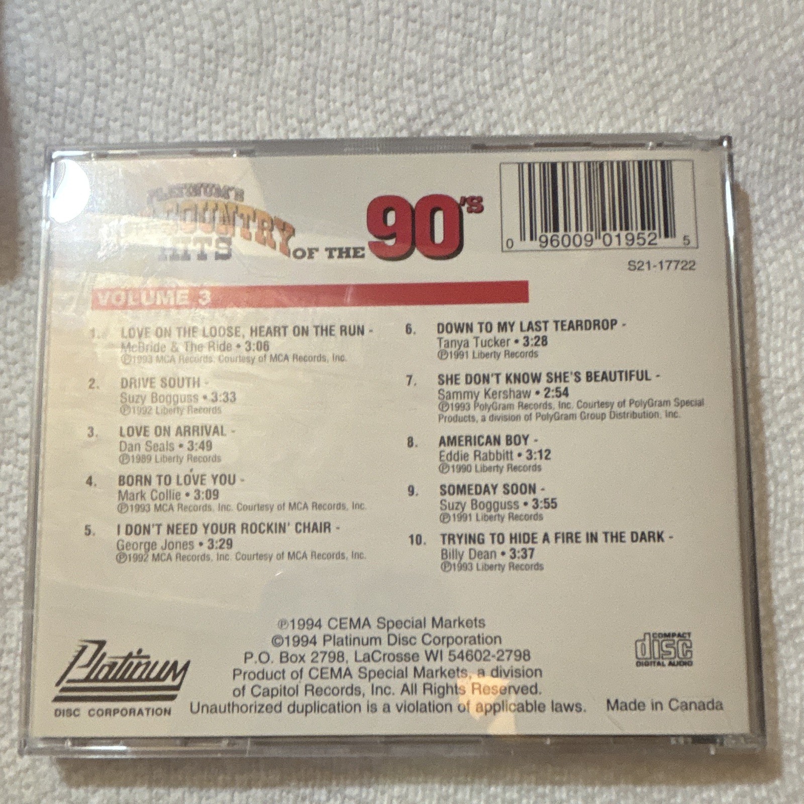 Various Artists : Platinum's Hot Country Hits of 90's Vol. 3 CD (1995)