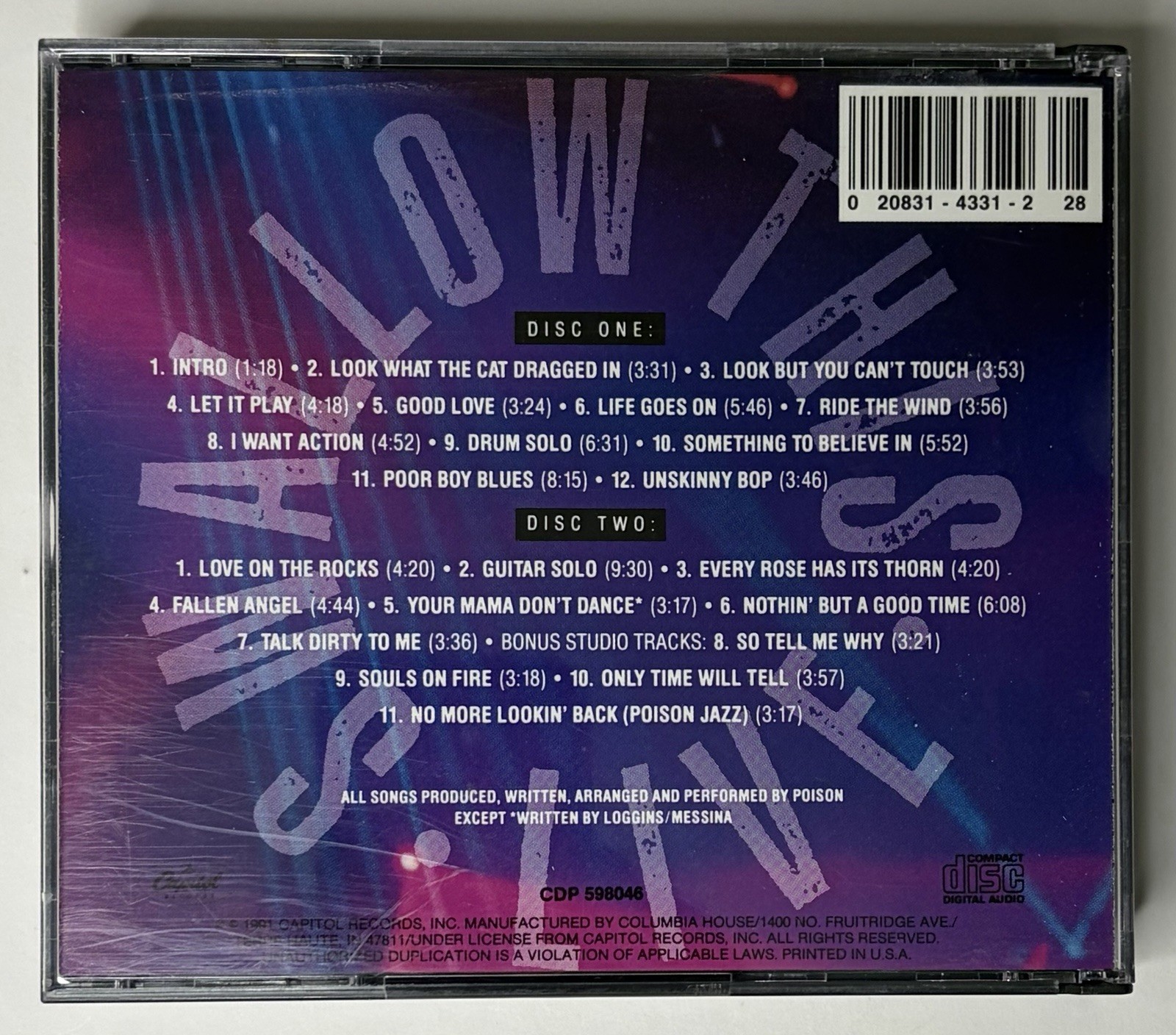 Poison Swallow This Live CD Glam Metal Hard Rock Live Album 1991 Rare
