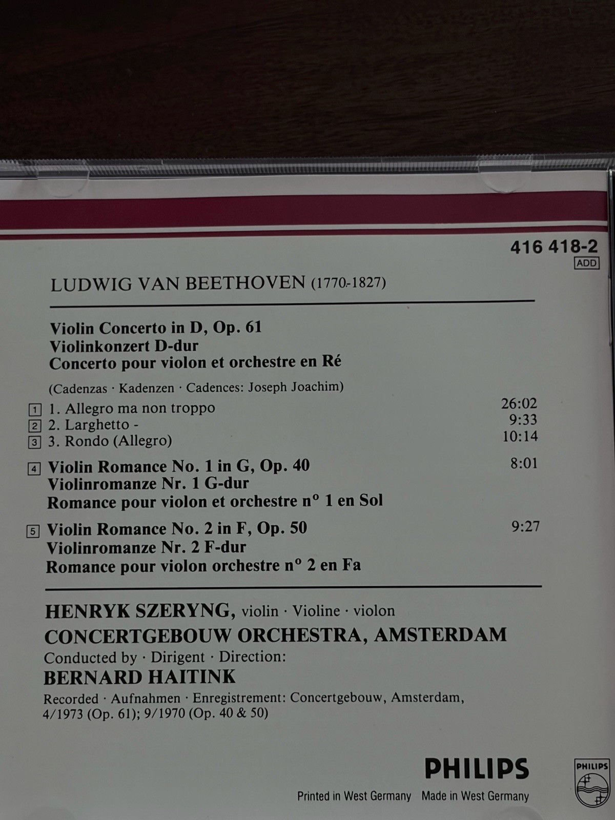 Beethoven Violin Concerto Nos. 1 & 2 Henryk Szeryng Bernard Haitink Amsterdam NM