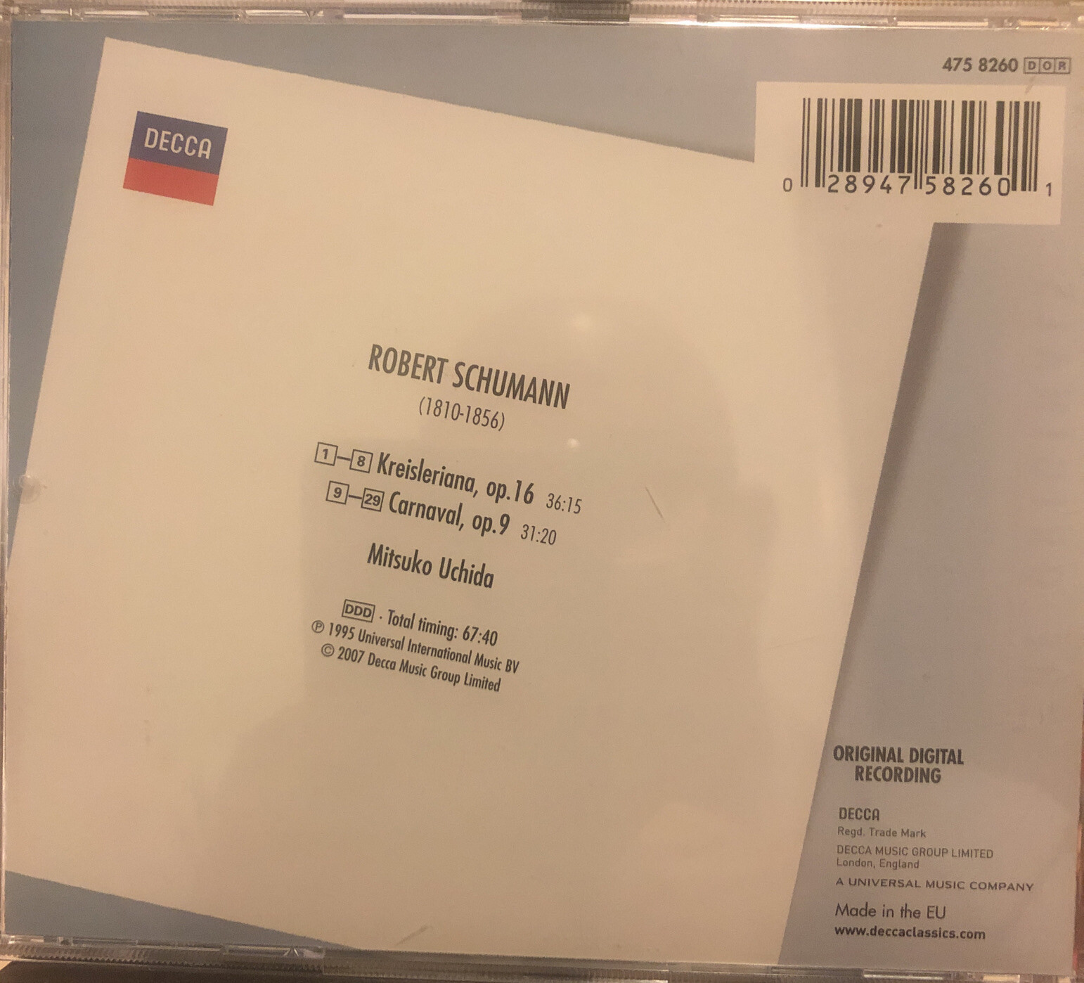 Piano: Mitsuko Uchida Schumann Carnival Kreisleriana CD The Originals DECCA 2007