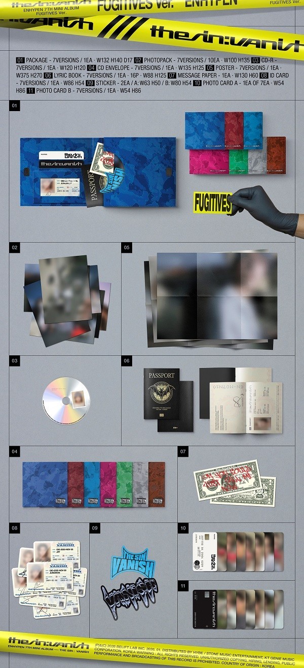 K-POP ENHYPEN 7th Mini Album [THE SIN VANISH] FUGITIVES Ver. +Gift
