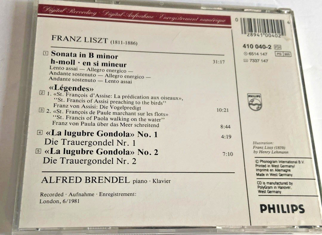 Franz LISZT CD - Sonata - Alfred Brendel Piano - 1981