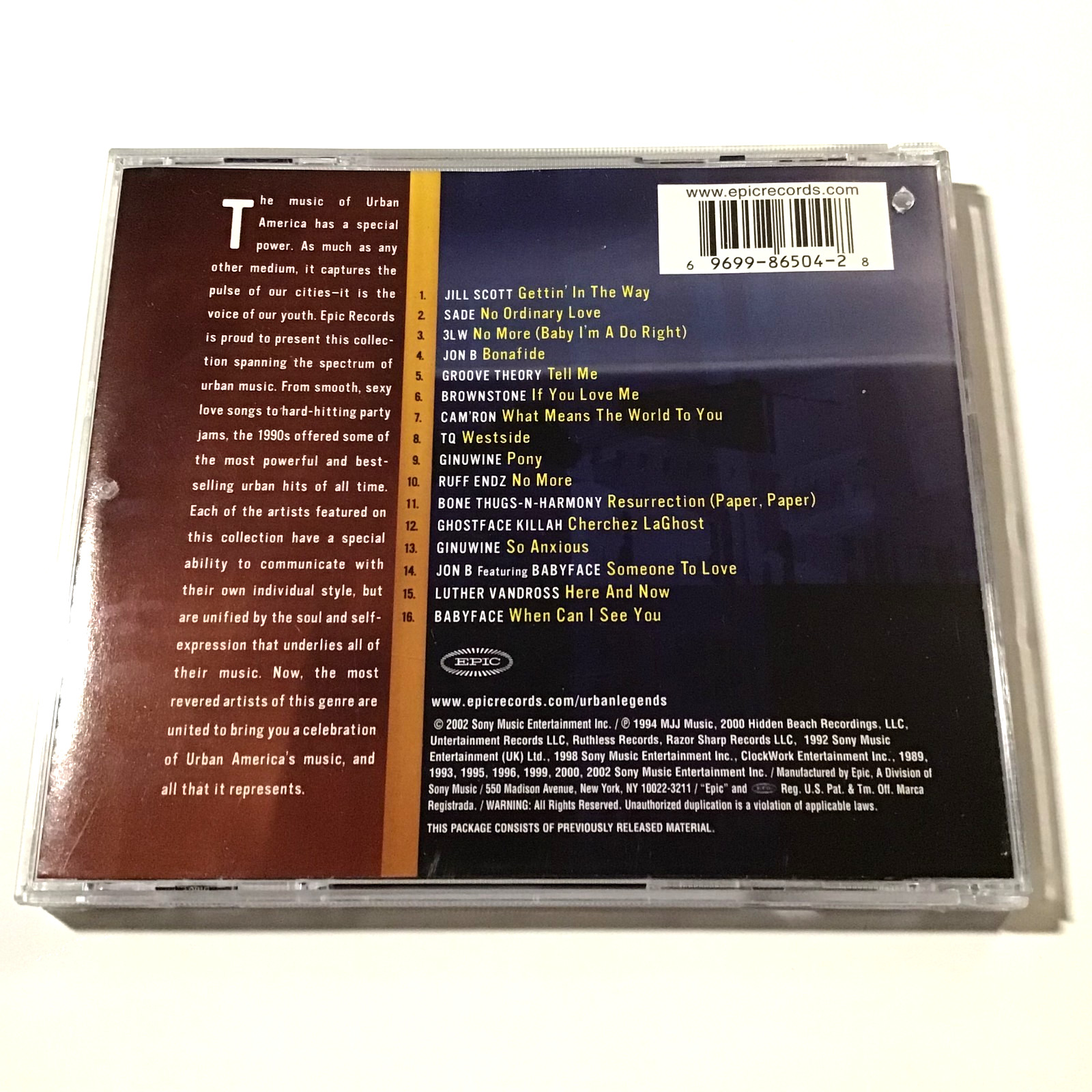 Urban Legends Volume One 1990-2001 CD 2002 Sade Ginuwine Babyface Ruff Endz