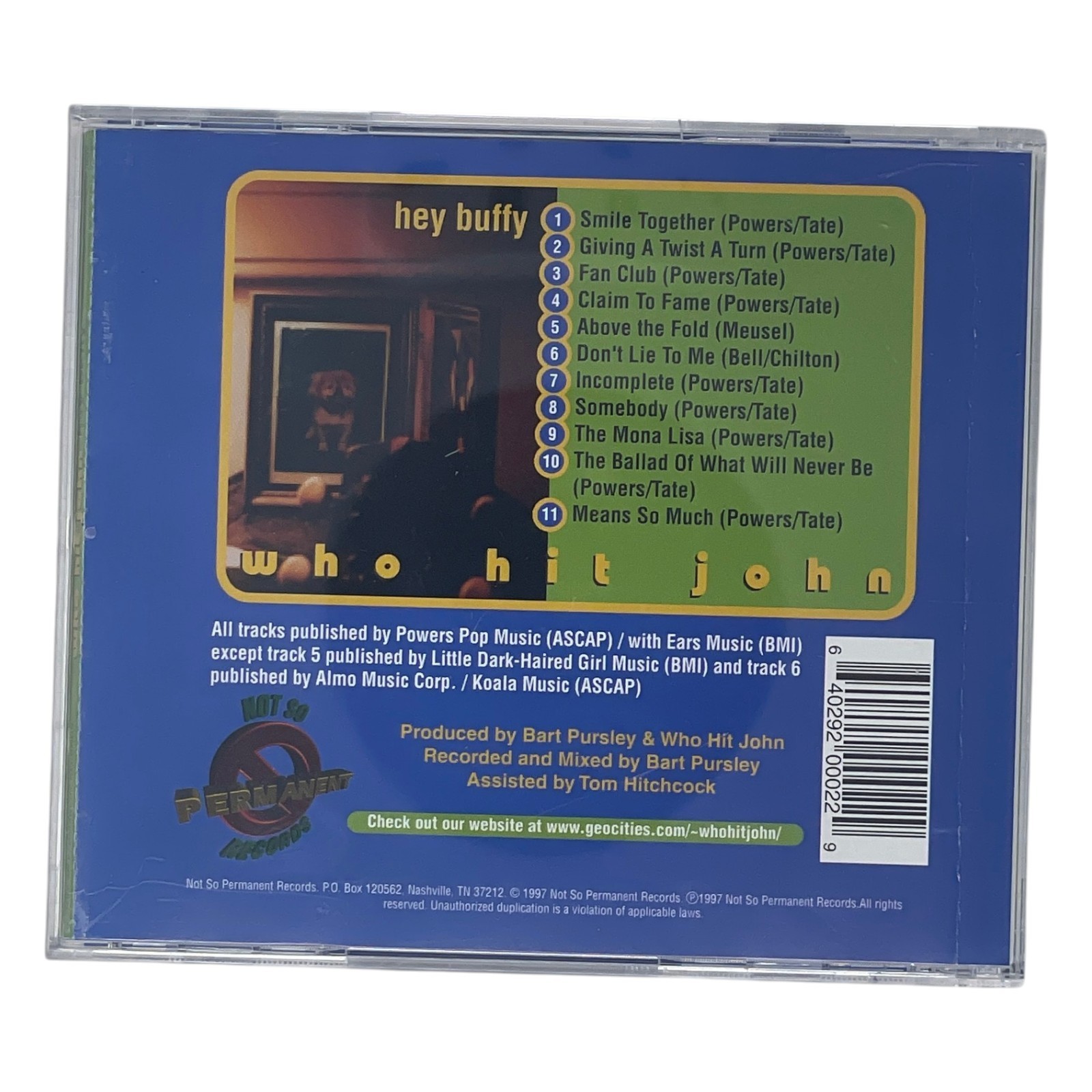 Who Hit John Hey Buffy CD 1997 Indie Power Pop Alternative Rock Nashville