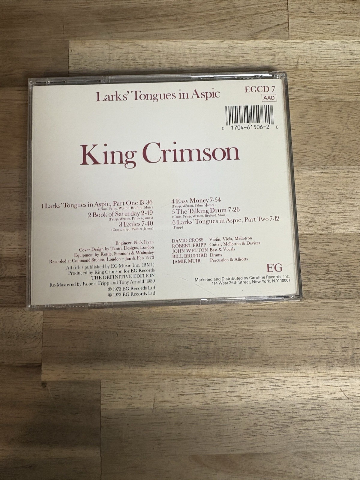 King Crimson Larks' Tongues In Aspic (CD EG Records Ltd EGCD EXCELLENT