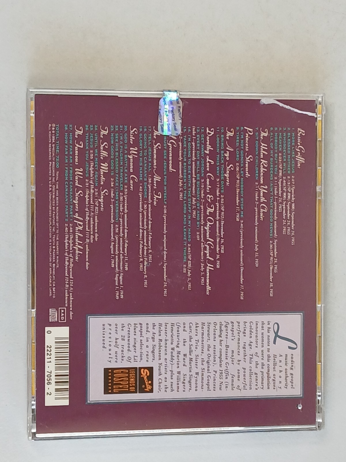 Women of Gospel's Golden Age Volume 1 CD Specialty Records 1994 New Sealed