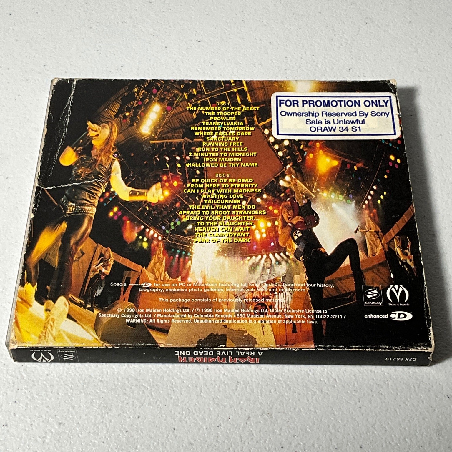Iron Maiden – A Real Live Dead One CD 1998 Promo Heavy Metal Live Columbia