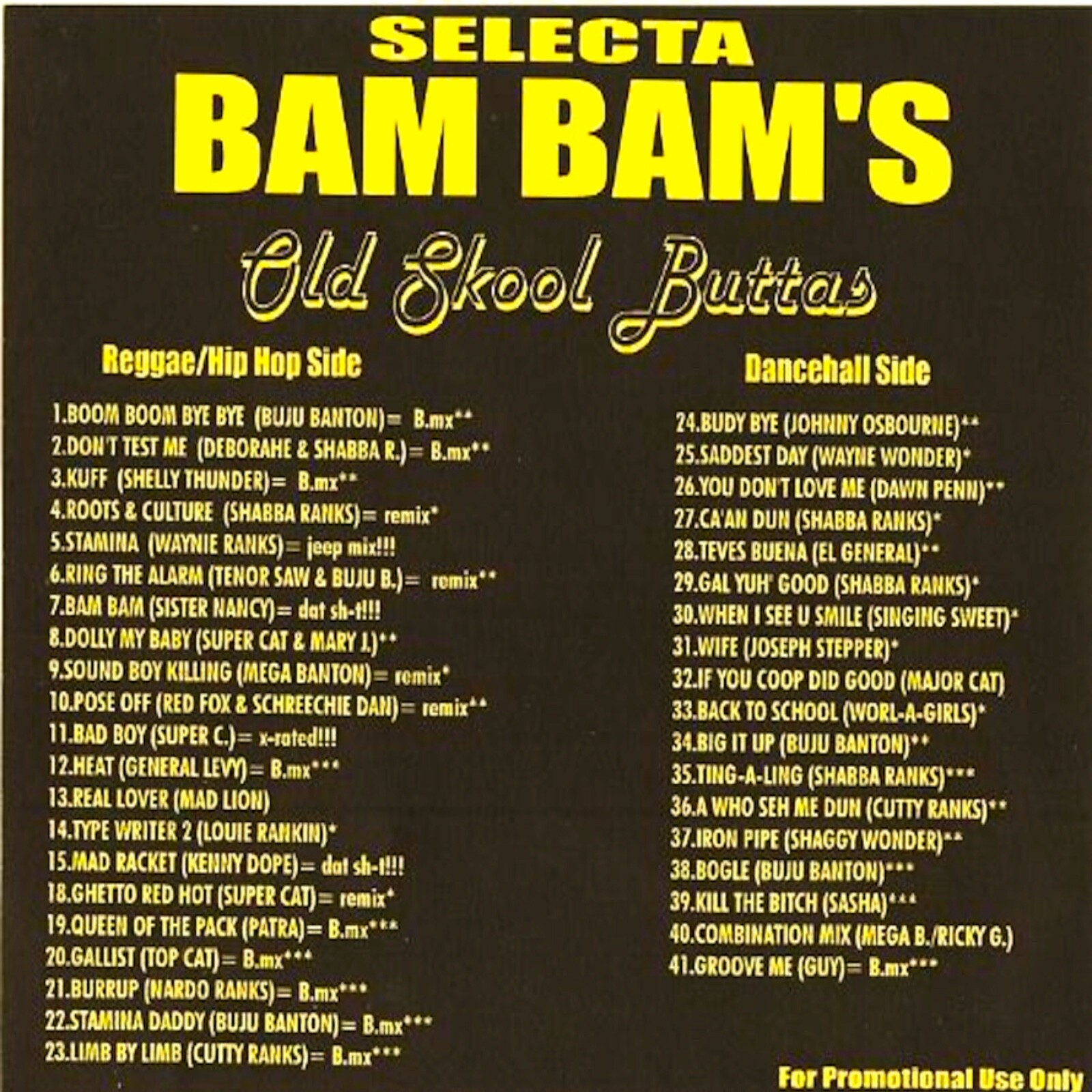 SELECTA BAM BAM - OLD SKOOL BUTTAS - NYC REGGAE HIP HOP MIXTAPE MIX CD