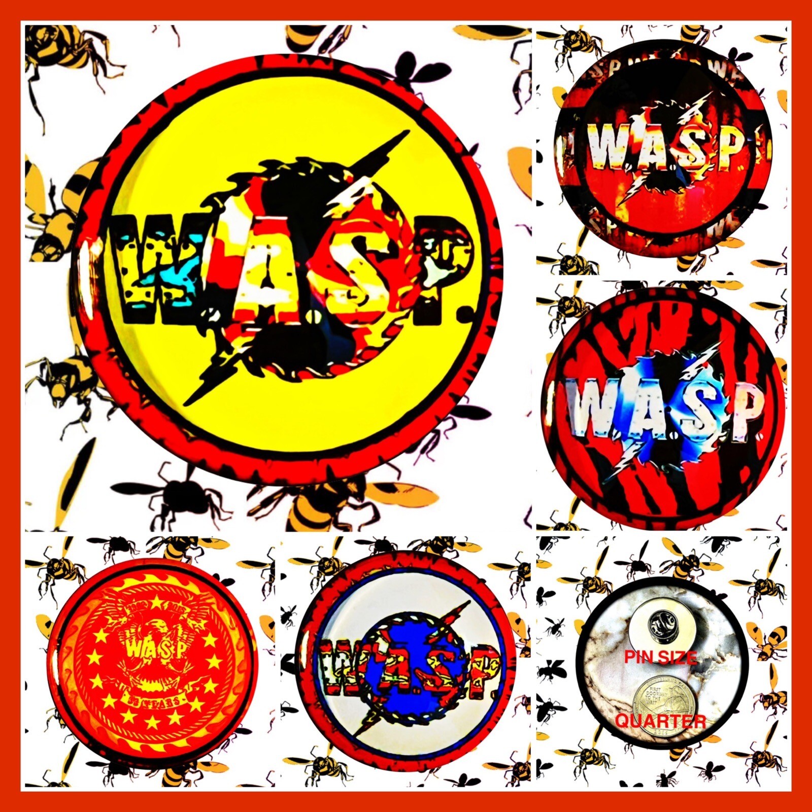 W.A.S.P. 🐝 GOLGOTHA🇺🇸 FIVE LARGE PINS🇺🇸 CONCERT GOOD AND GIFT🐝 WASP