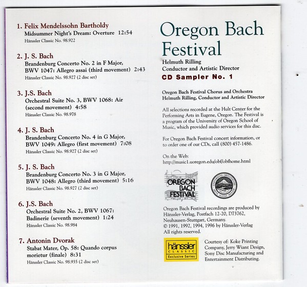 Oregon Bach Festival - CD Sampler No. 1 - (CD, ) (Mint (M))
