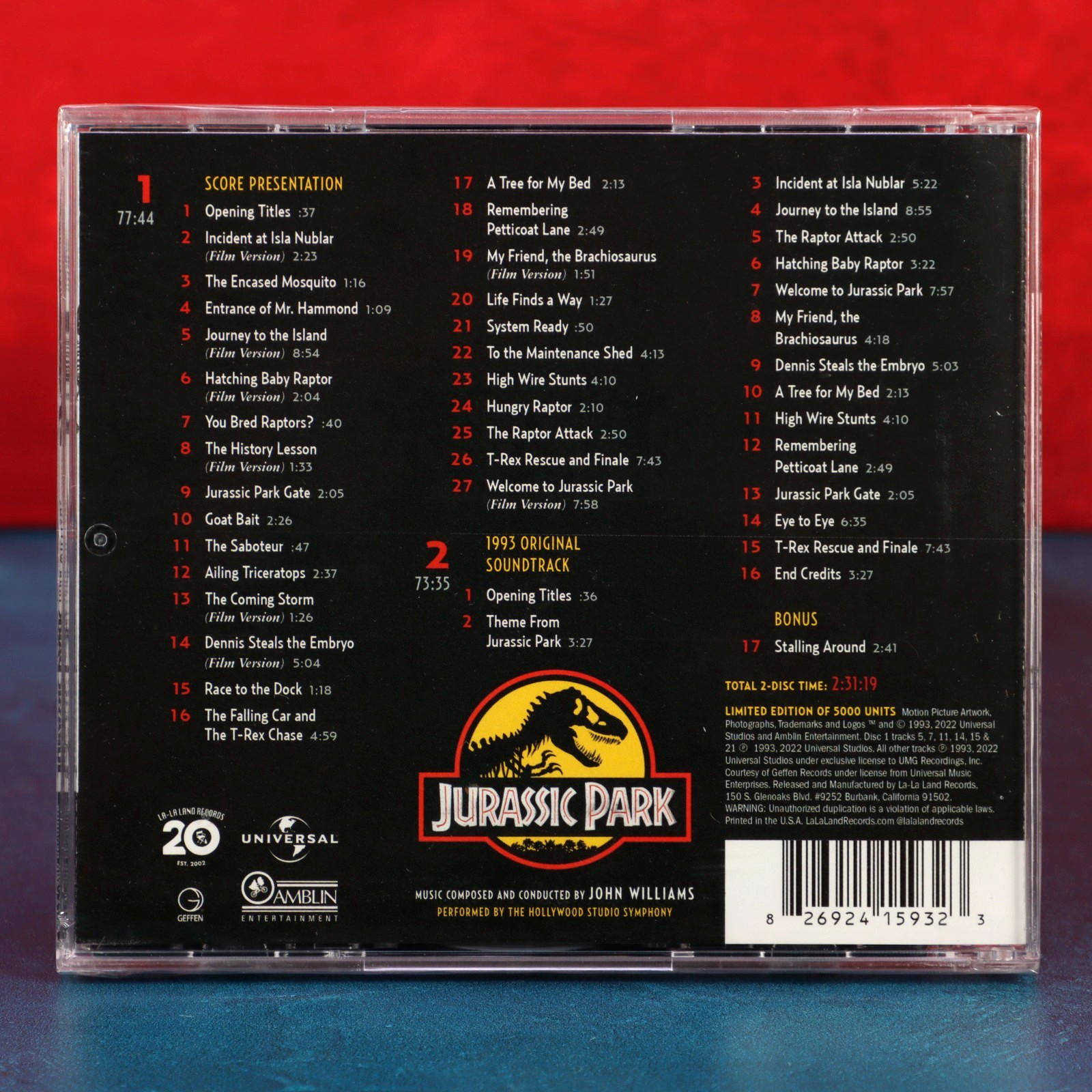 John Williams Jurassic Park Soundtrack 2-CD LE 5000 La-La Land Records Sealed