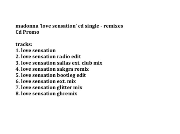 madonna 'love sensation' cd single - remixes