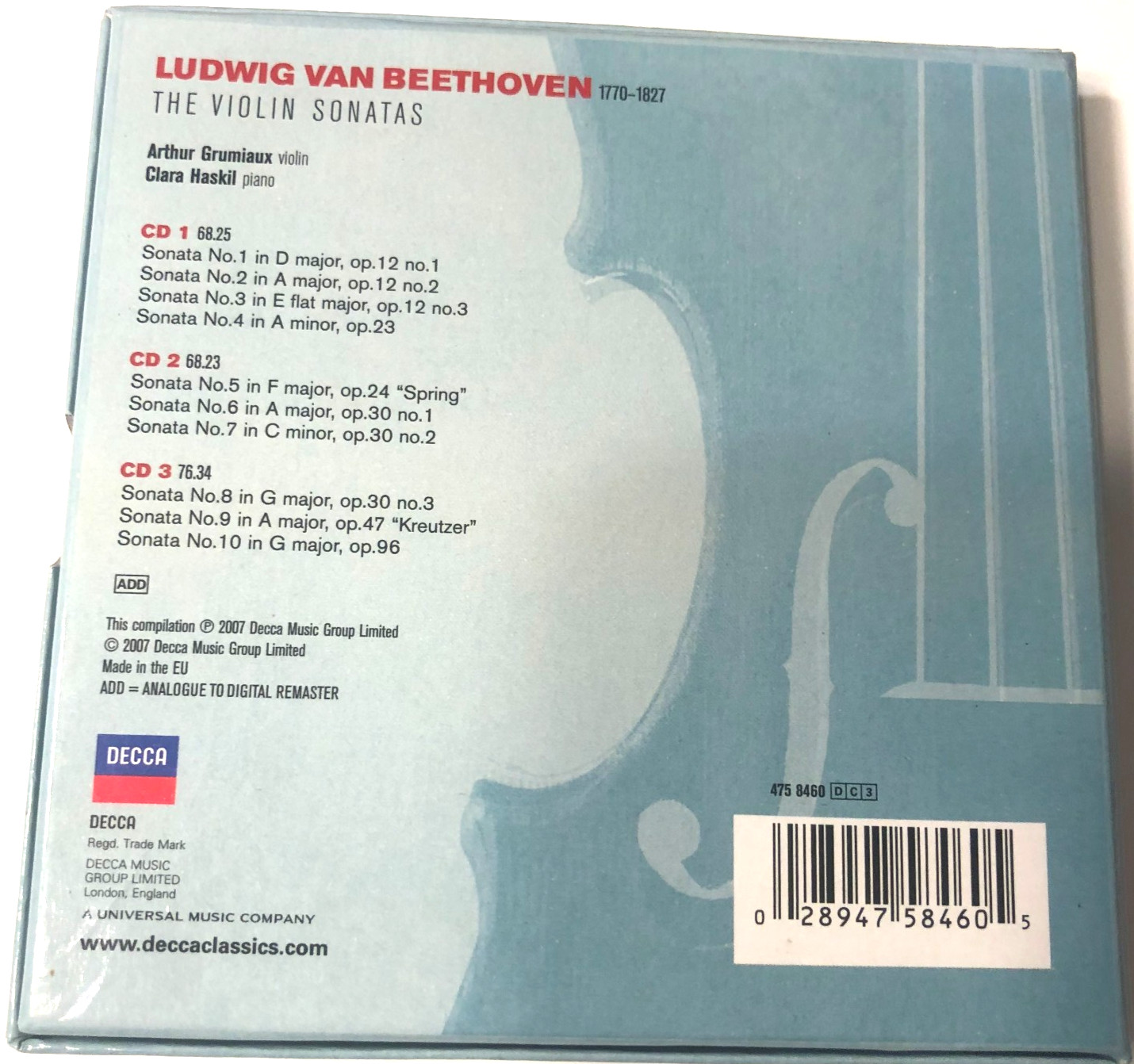 Beethove The Violin Sonatas Arthur Grumiaux Clara Haskil 3x Cd Box Decca 2007 im