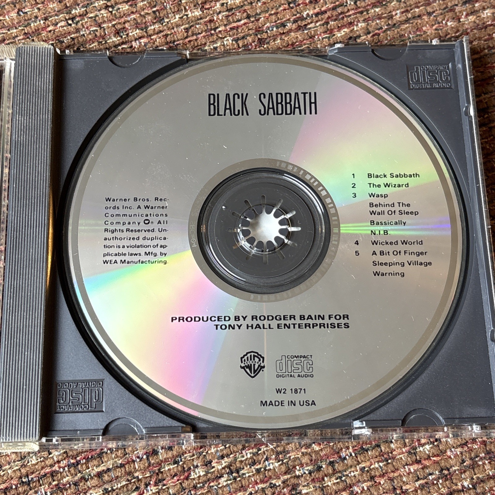 Black Sabbath Self Titled CD EARLY PRESS Warner W2-1871 Ozzy Osbourne MINT DISC