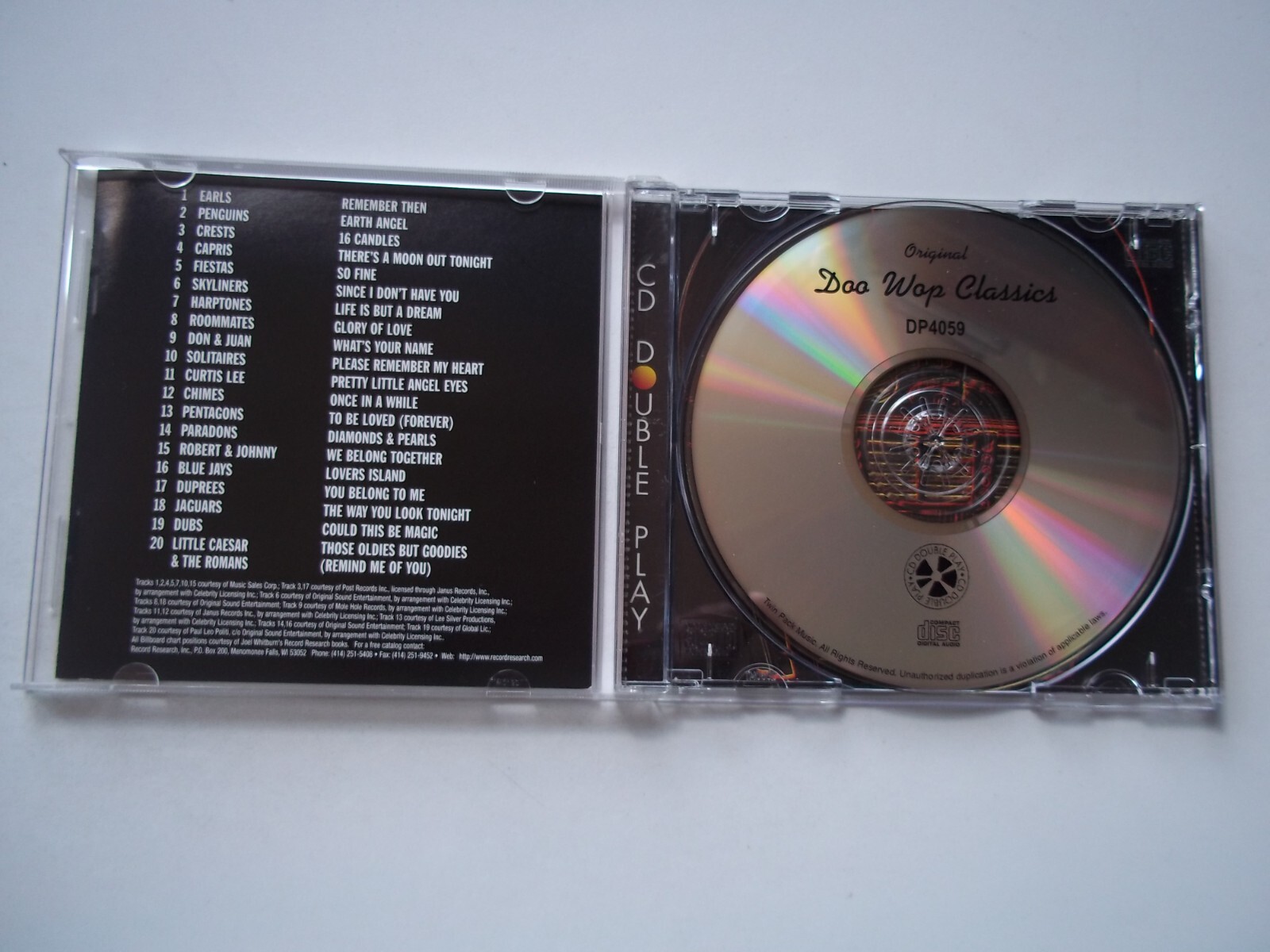CD Original DOO WOP CLASSICS - 20 Songs! Earls Penguins Crests Capris Dubs 2001
