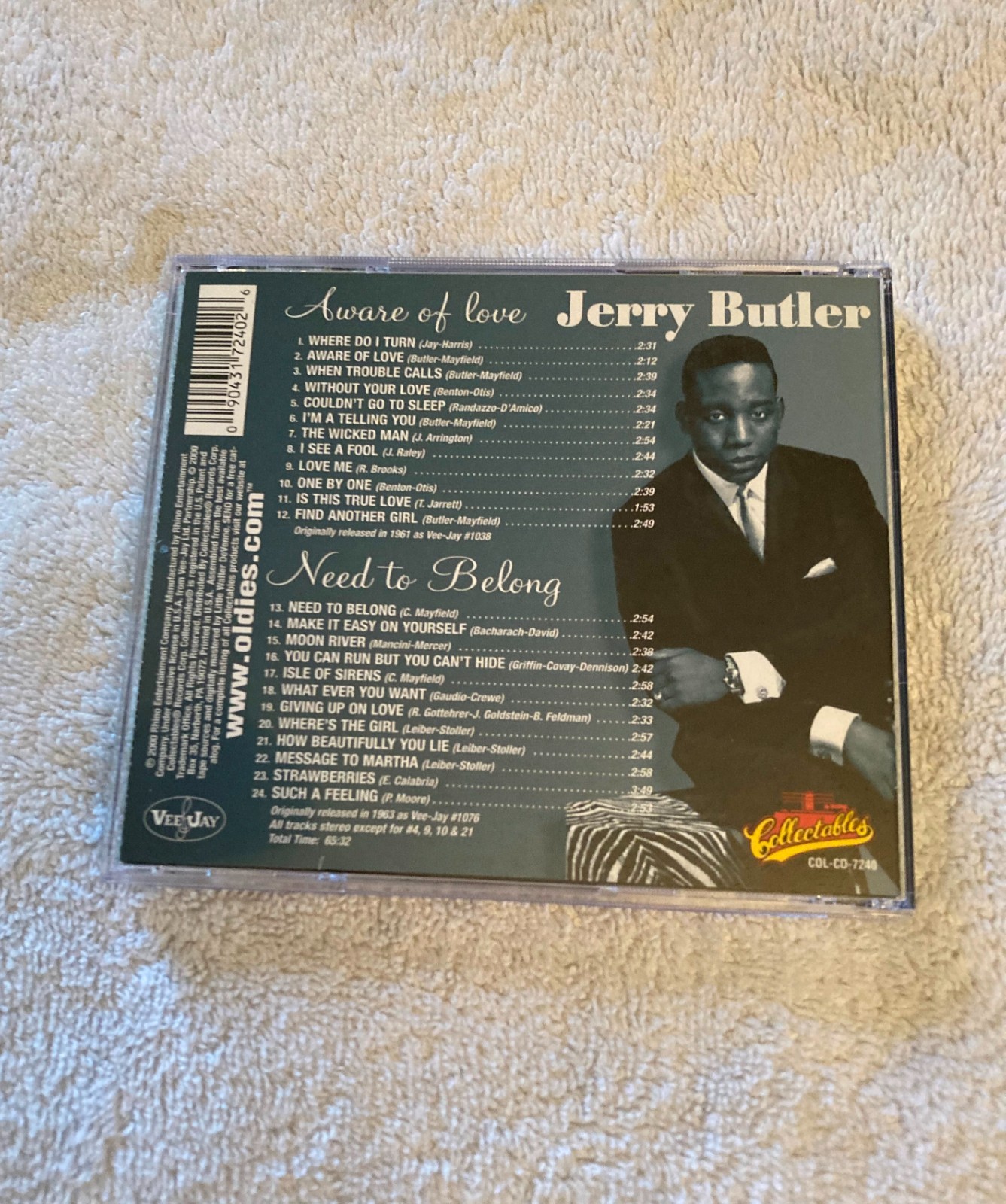 Jerry Butler "Aware Of Love/Need To Belong" 2 Albums On 1 CD Collectables 2000