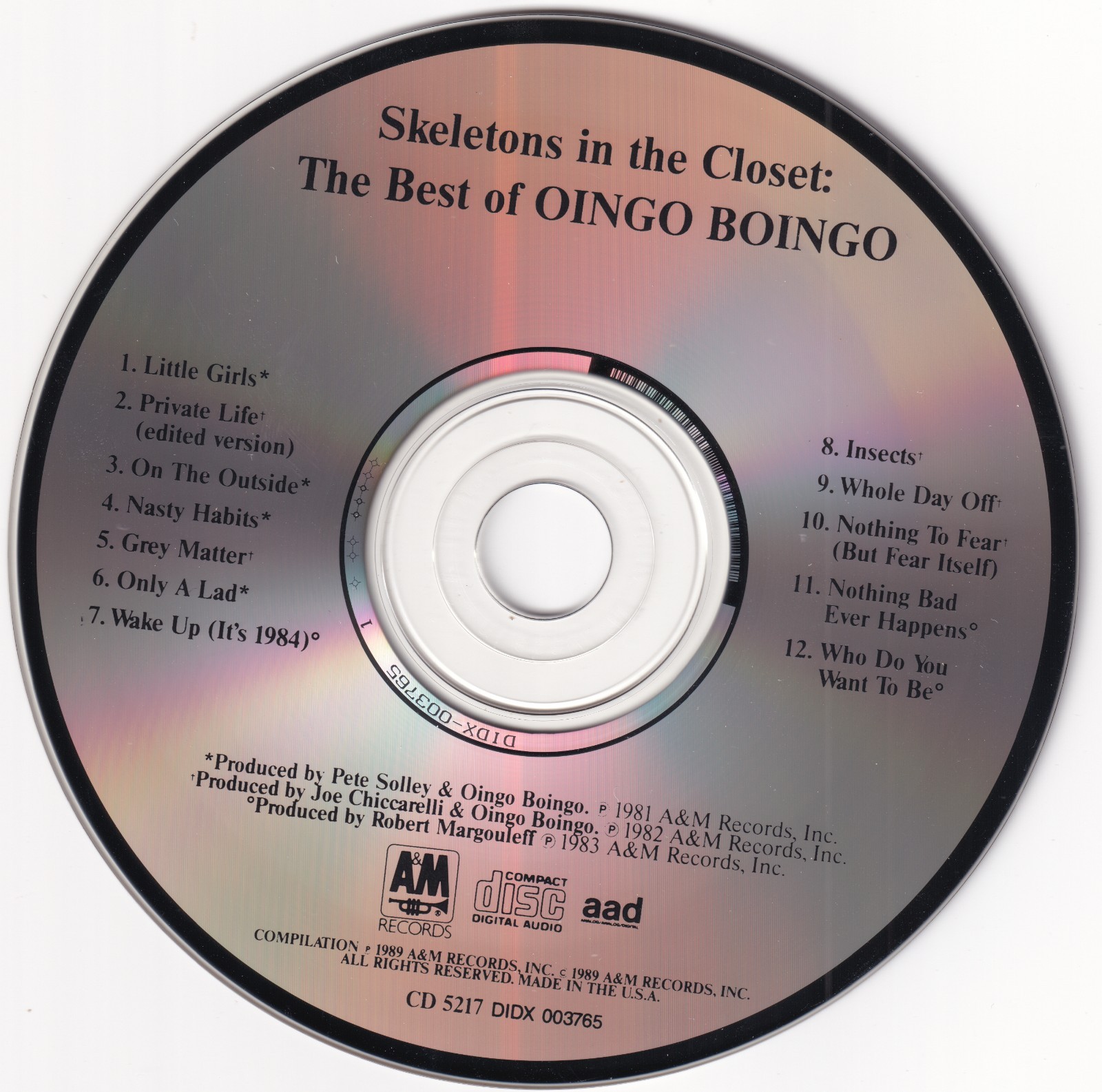 Oingo Boingo Skeletons In The Closet CD 1989 CD5217 DX003765 7502152172 DIDX 003