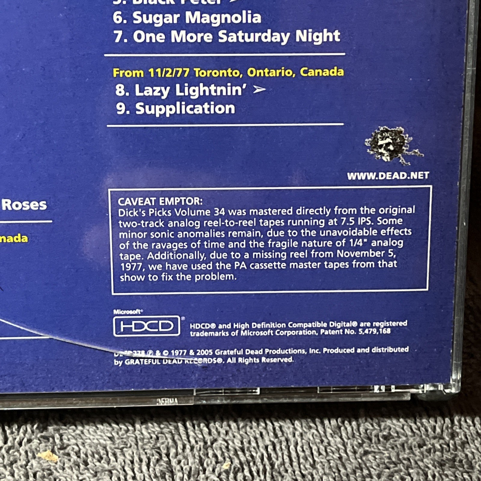 Grateful Dead Dick's Picks VOL 34 3 CDs 2005 Edition 11/5/77 Dave’s OG Issue