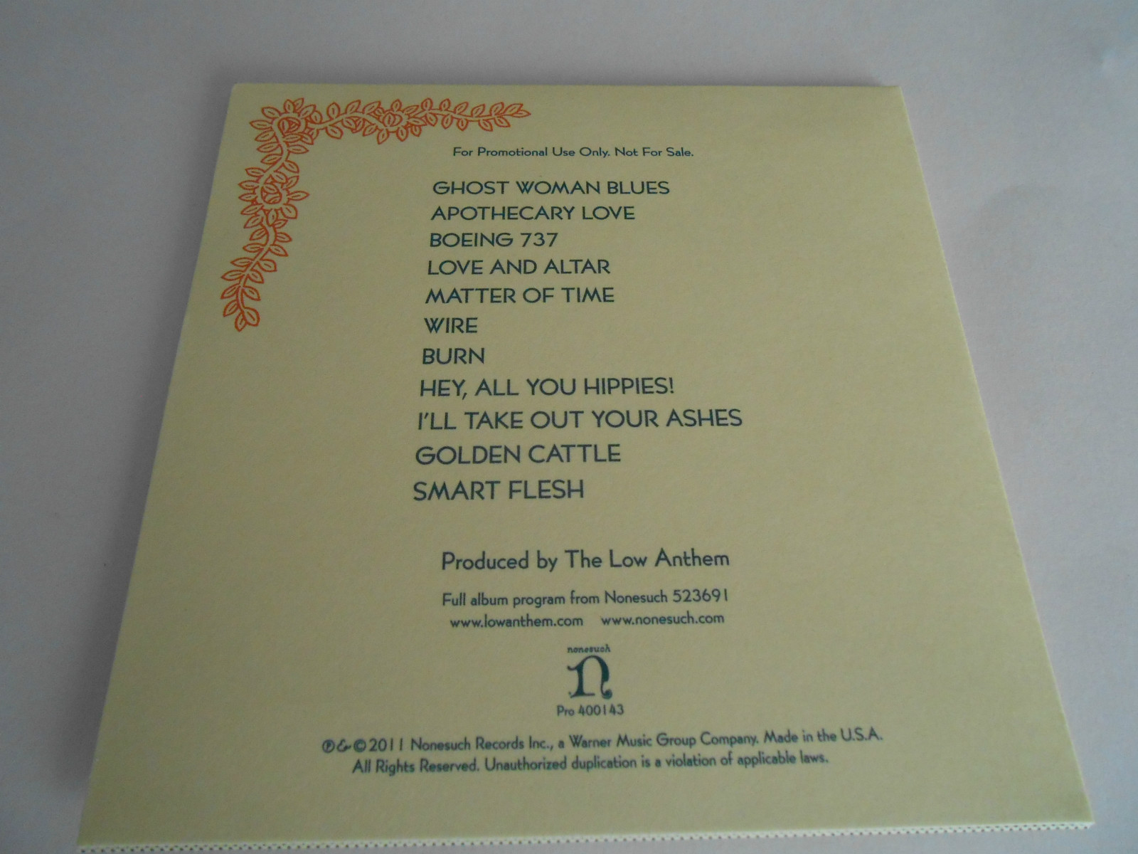 The Low Anthem Smart Flesh CD Advance Copy Ultra Slim Digipak Card Sleeve NEW