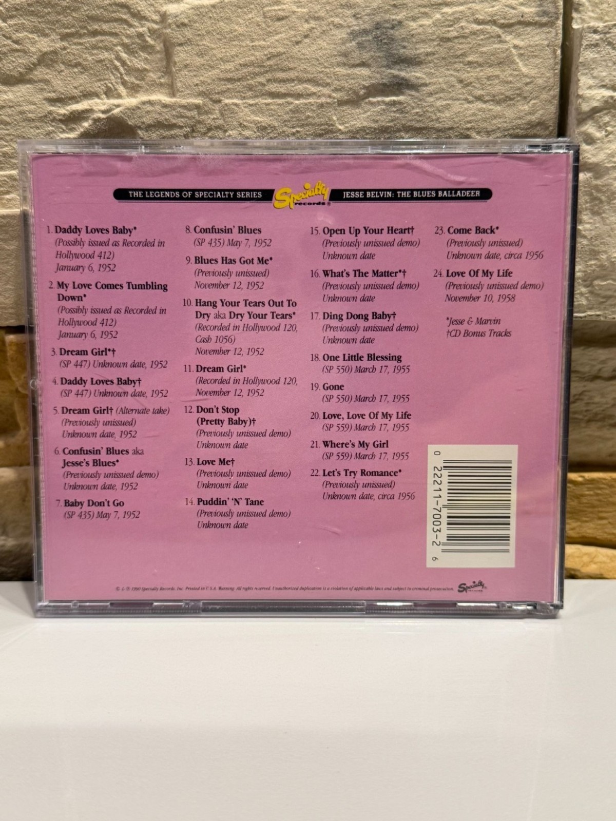 Jesse Belvin The Blues Balladeer Legends of Specialty Series 1990 Blues Used CD