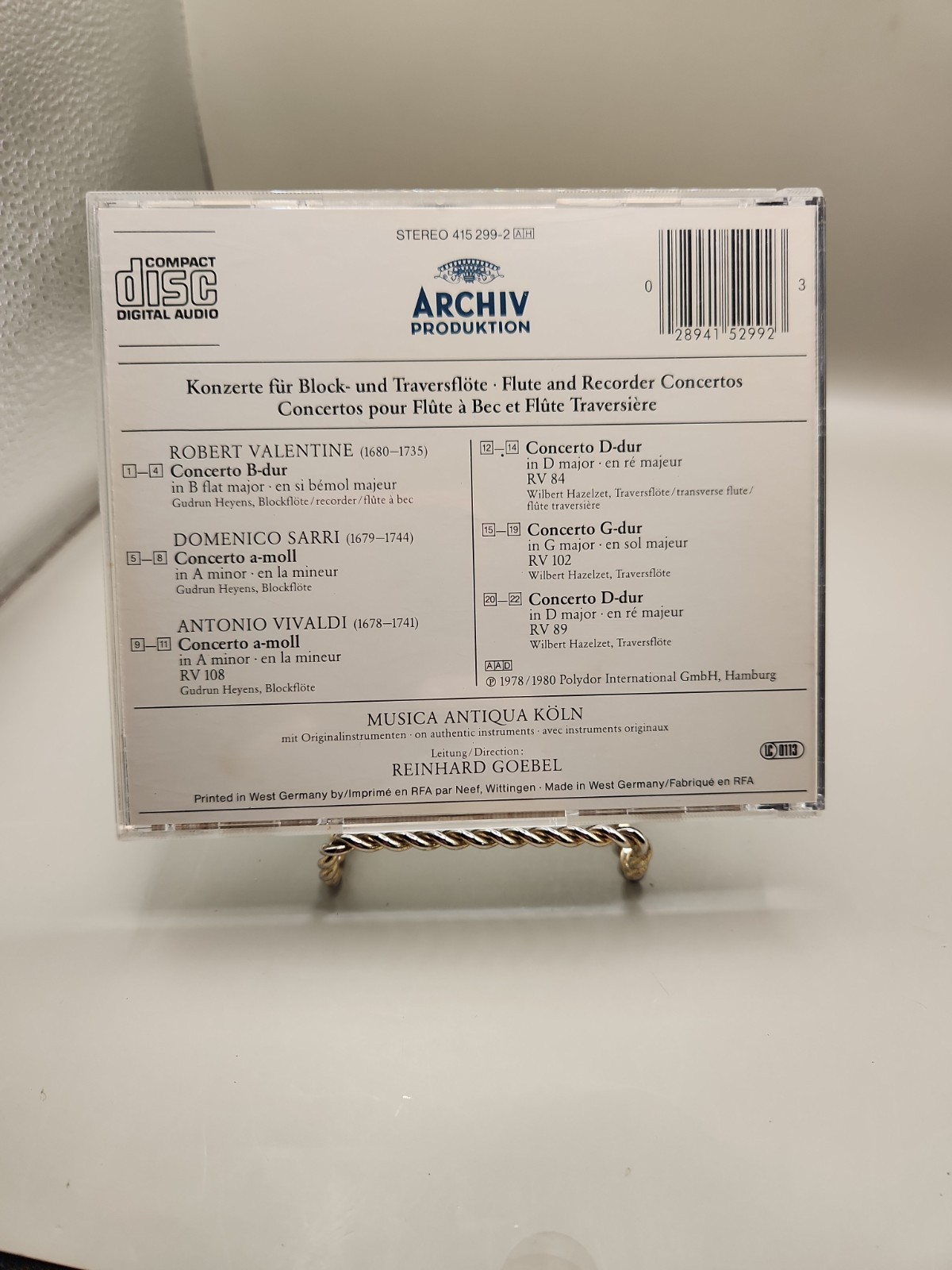 Vivaldi Valentine Sarri Flötenkonzerte CD Musica Antiqua Köln