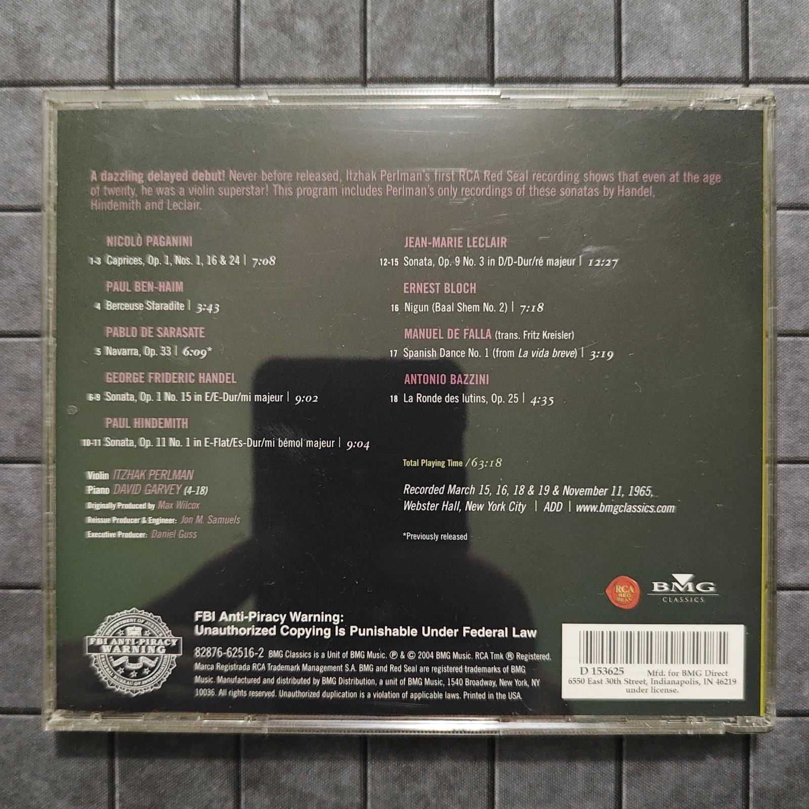 Itzhak Perlman - Rediscovered - Violin Sonatas - RCA Red (CD, 2004) - EXCELLENT