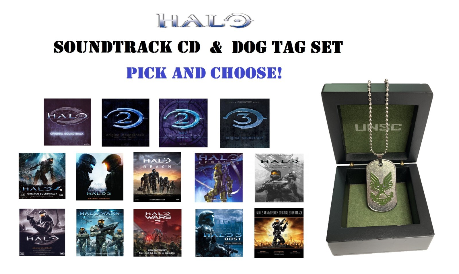 HALO Original Game Soundtrack CD with HALO Infinite Dog Tag Set - Pick & Choose!