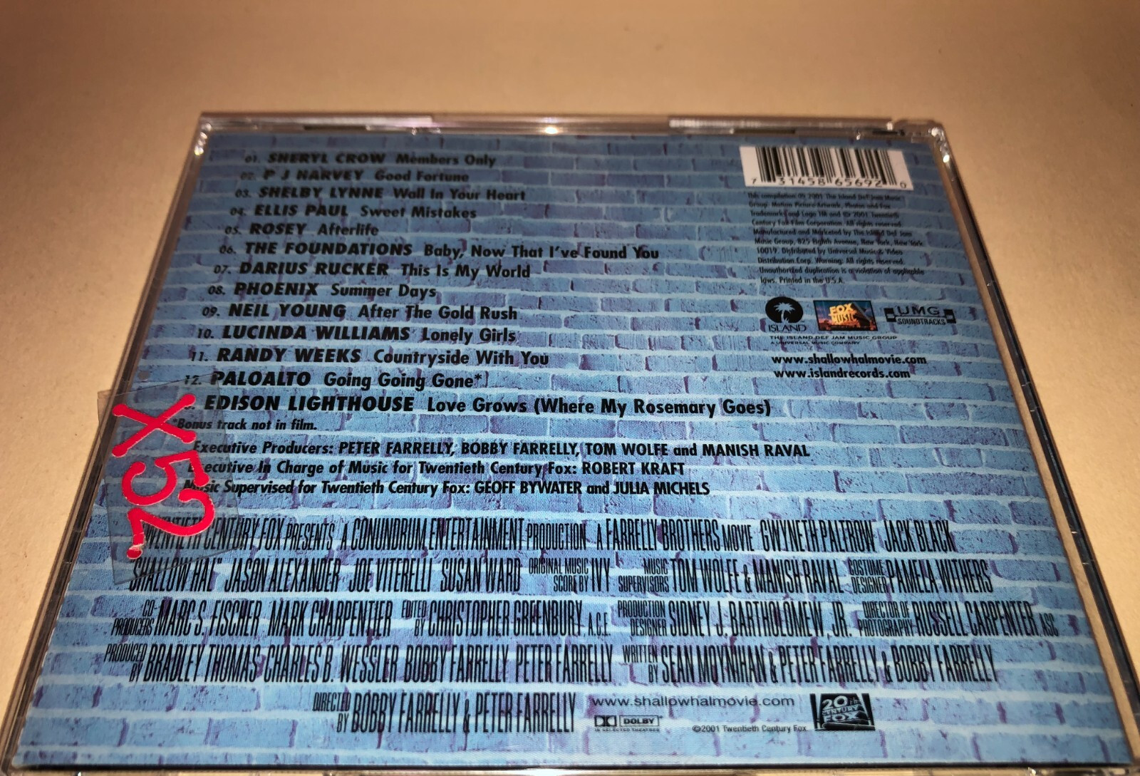Jack Black Shallow Hal CD soundtrack Sheryl Crow PJ Harvey Neil Young Edison Lig