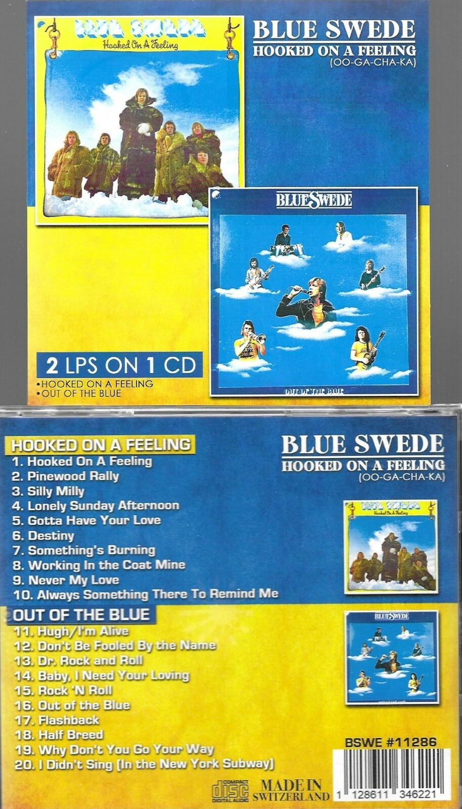 BLUE SWEDE-HOOKED ON A FEELING(OO-GA-CHA-KA)-2 LPS ON 1 CD-NEW IMPORT