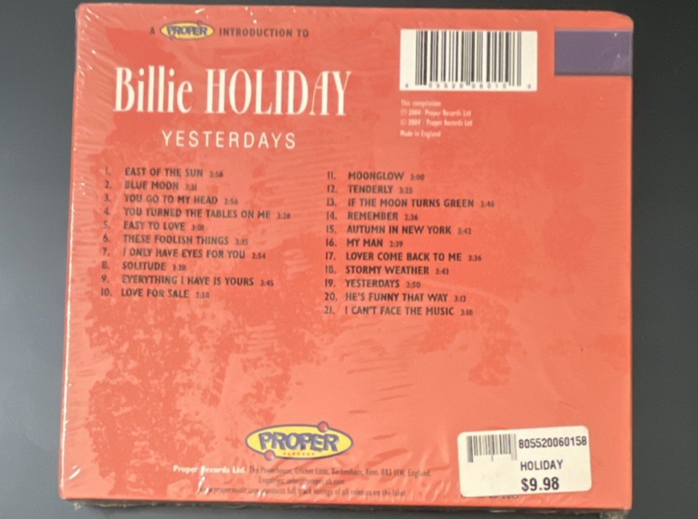Billie Holiday Yesterdays CD Compilation Remastered Digipak 2004 Proper Records