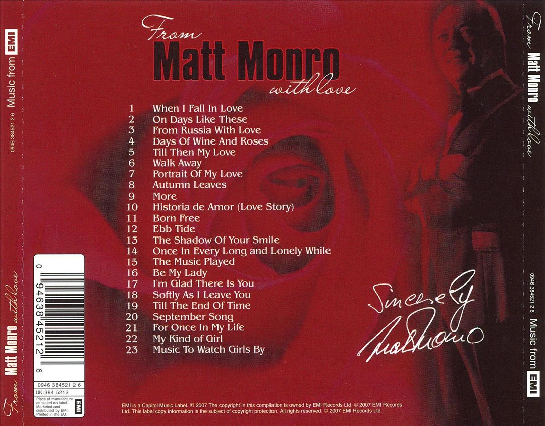MATT MONRO FROM MATT MONRO, WITH LOVE NEW CD