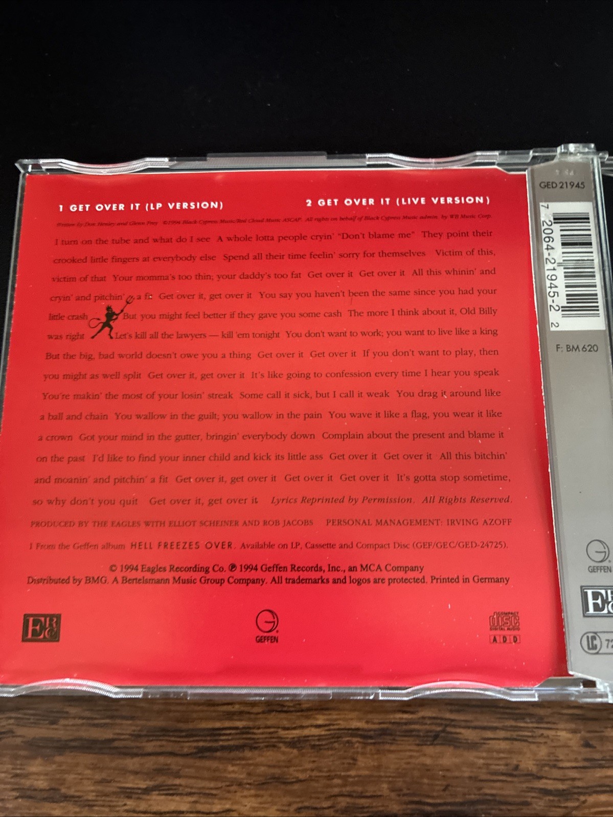 Eagles CD 'S Single Get over It / Geffen Records – GED21945-Import Germany-VG