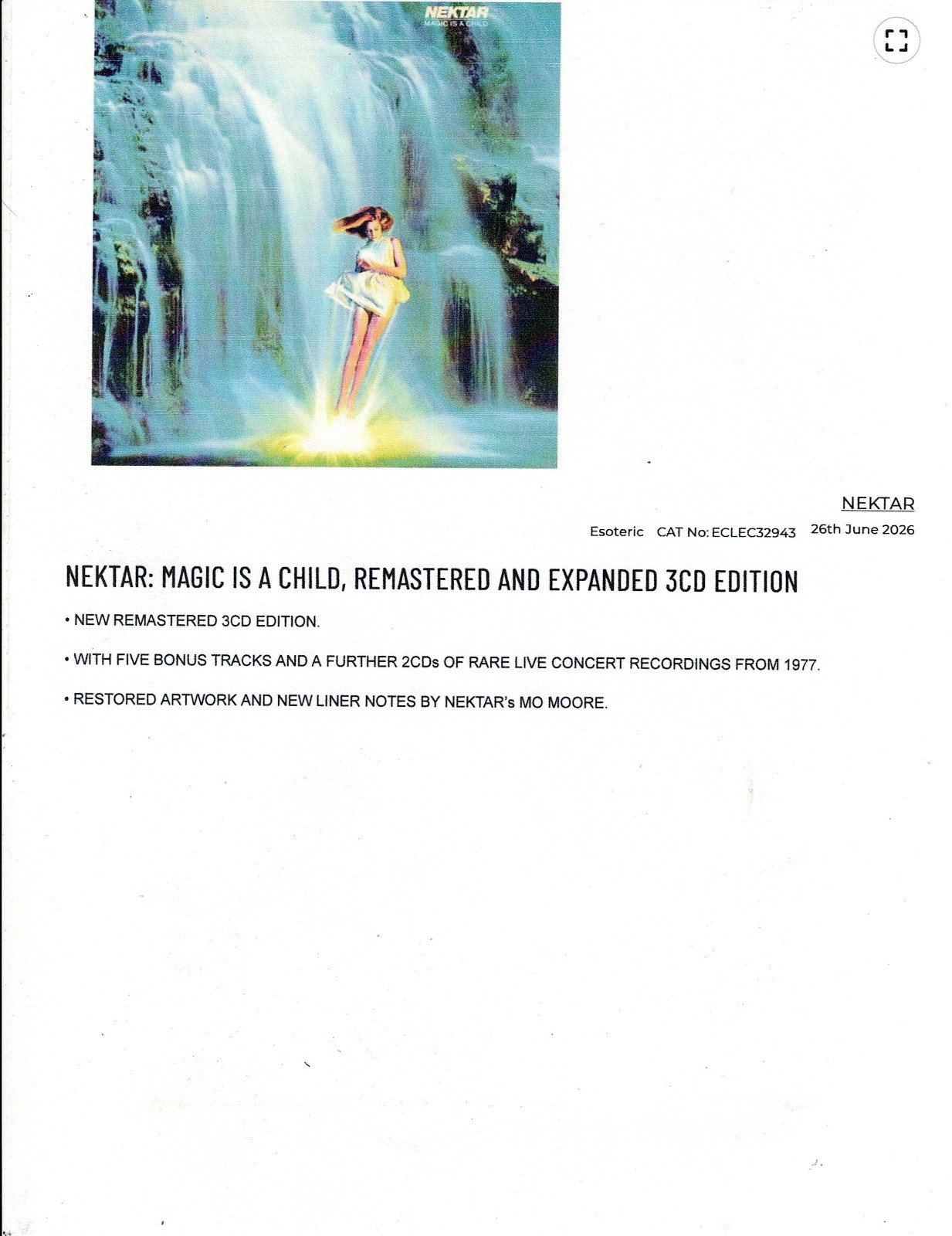 NEKTAR - MAGIC IS A CHILD *EXPANDED* (3CD 2026) NEW *35 TRACKS*