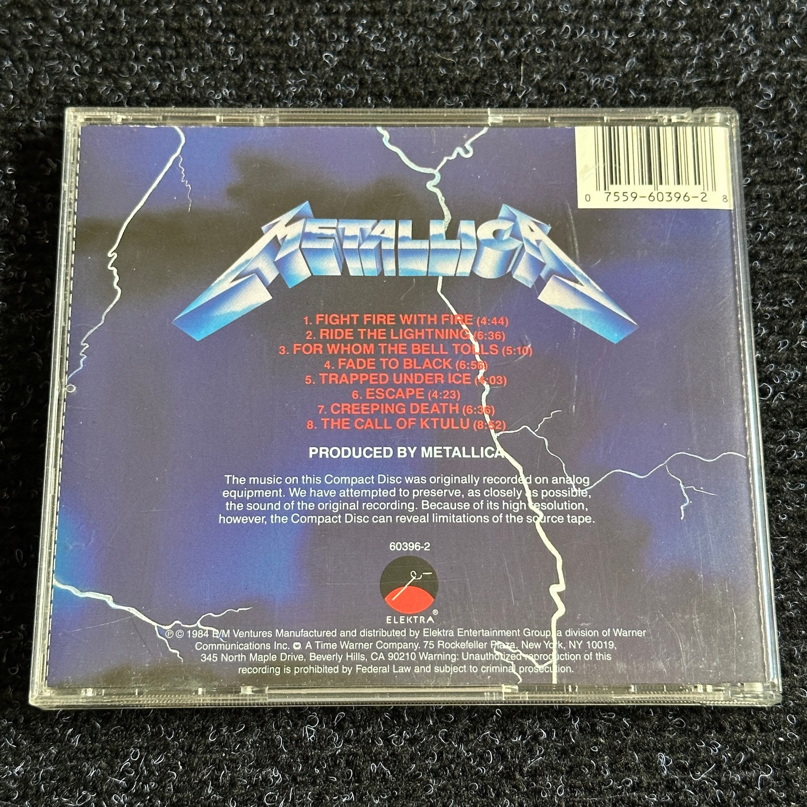Metallica Ride The Lightning CD 2001 Elektra Reissue Thrash Metal