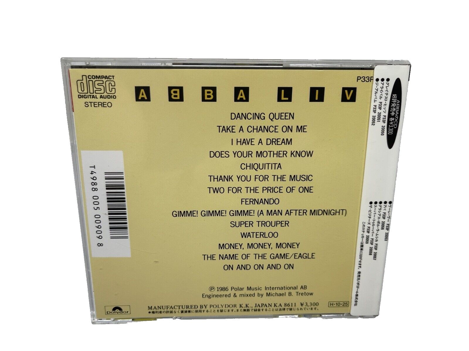 ABBA-Live (Cd, 1986, Polydor) P33P 20076 Japan Import Rare OOP Polydor