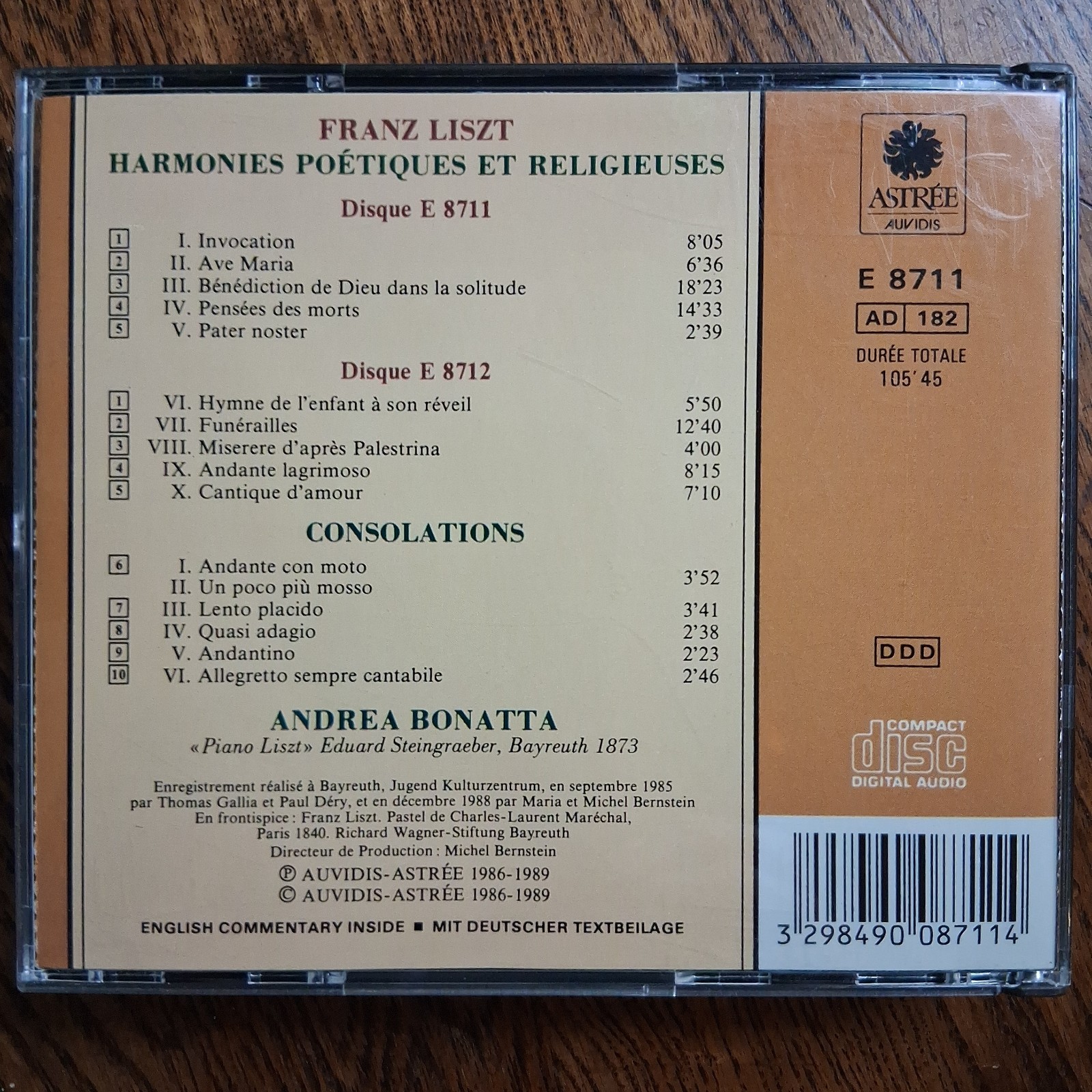 Franz Liszt Harmonies Poetiques Religieuses Consolations Bonatta Astree 2CD