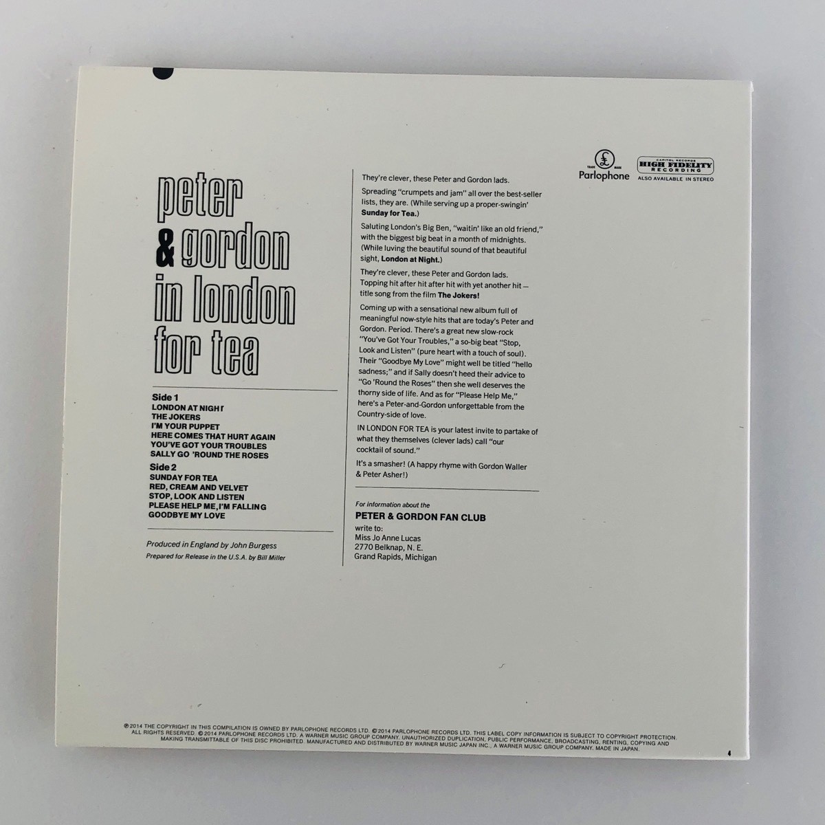 Peter & Gordon In London For Tea WPCR-15491 SHM-CD Japan Paper Sleeve 2014