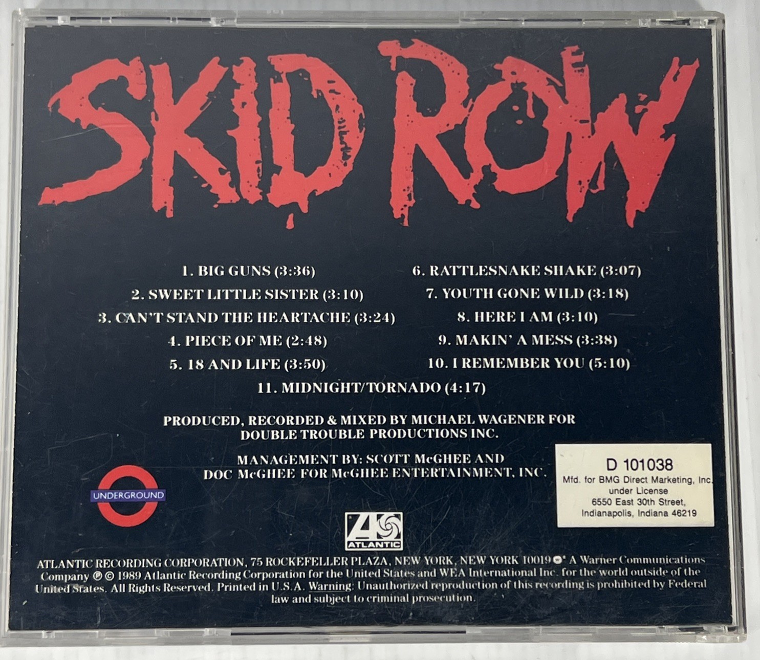 Skid Row S/T CD 1989 Atlantic Hard Rock Glam Metal Like New