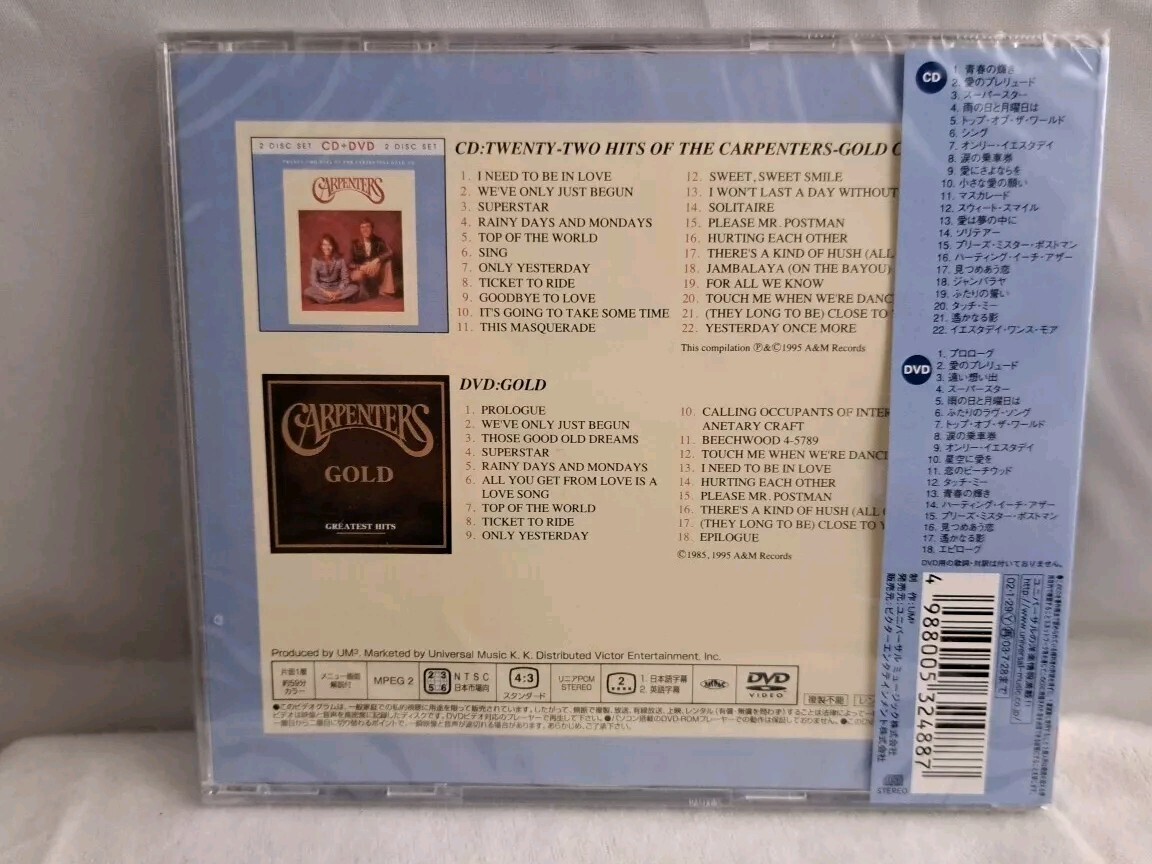 CARPENTERS 22 Hits of JAPAN 24k GOLD CD + DVD UICY-9245 w/ OBI + 40p PS BOOKLET