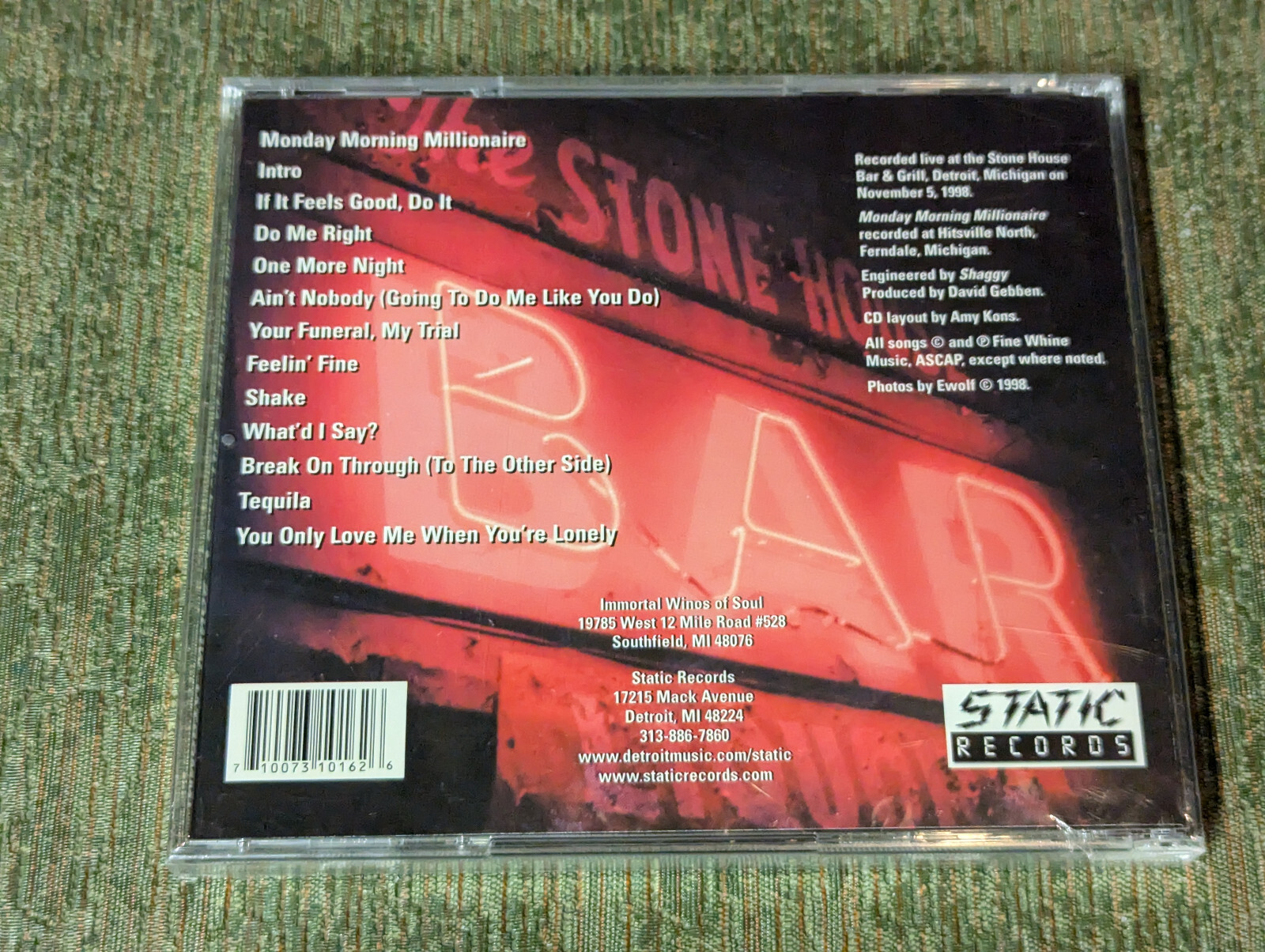 Immortal Winos of Soul Live at The Stone House CD Album 1998 Rock Detroit New