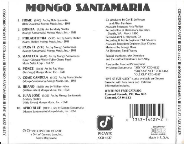 Mongo Santamaria - Live At Jazz Alley (CD, Album) (Very Good Plus (VG+)) - 40653