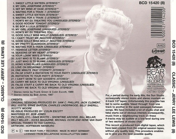 JERRY LEE LEWIS Classic 8 BEAR FAMILY DISC 8 of set The 8th disc of box set
