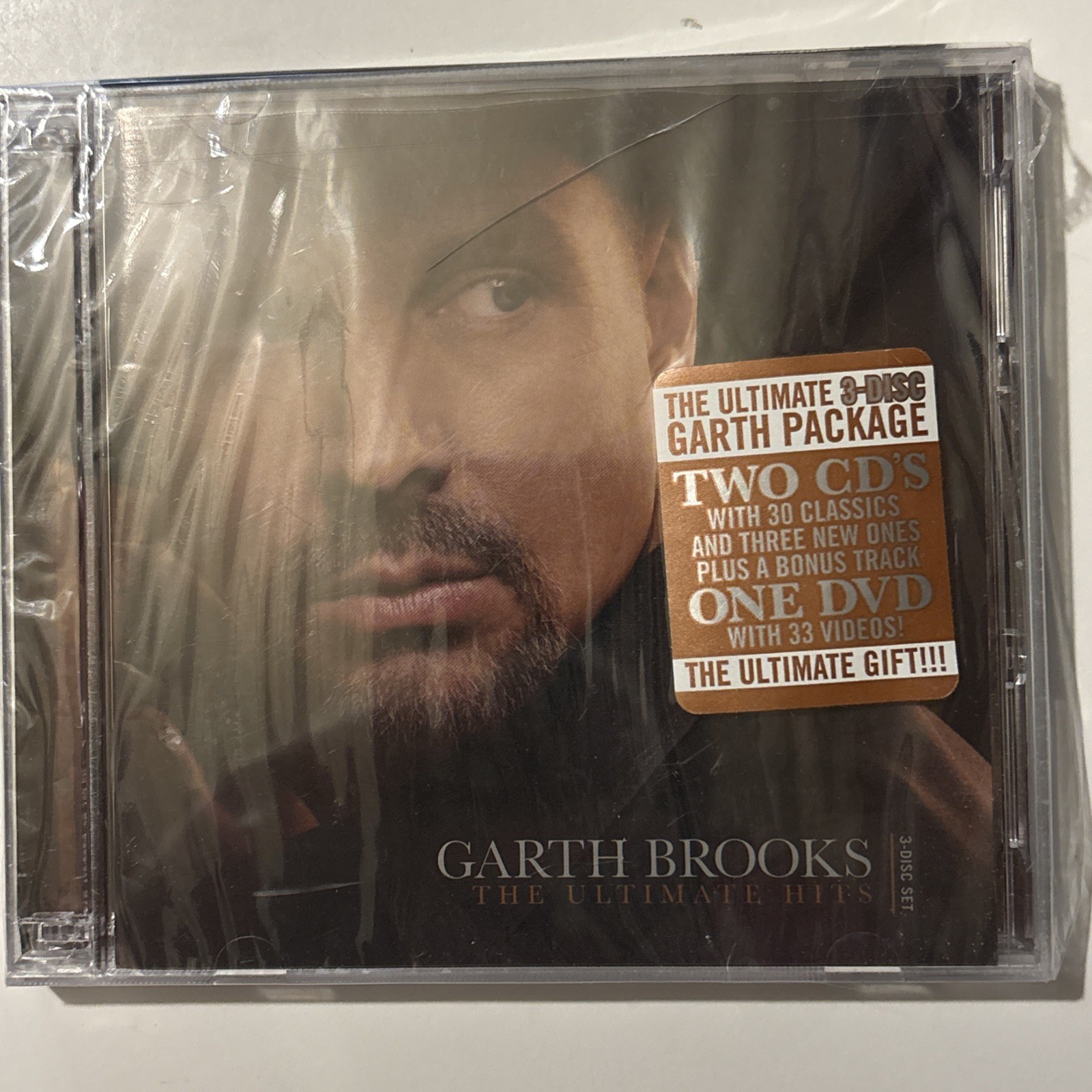 Garth Brooks Ultimate Hits New Sealed Small Part Plastic Torn Off Hype Sticker