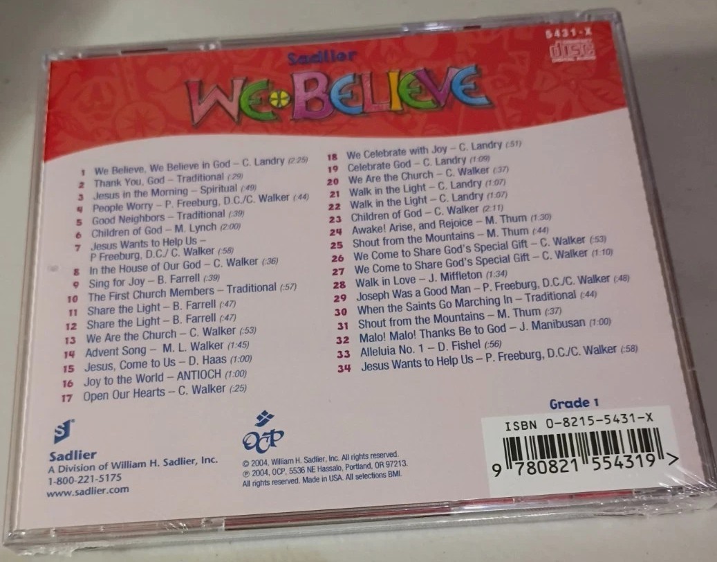 Sadlier WE BELIEVE Music CD Grade 1 CD 2004 NEW SEALED Kids JESUS GOD FAITH RARE