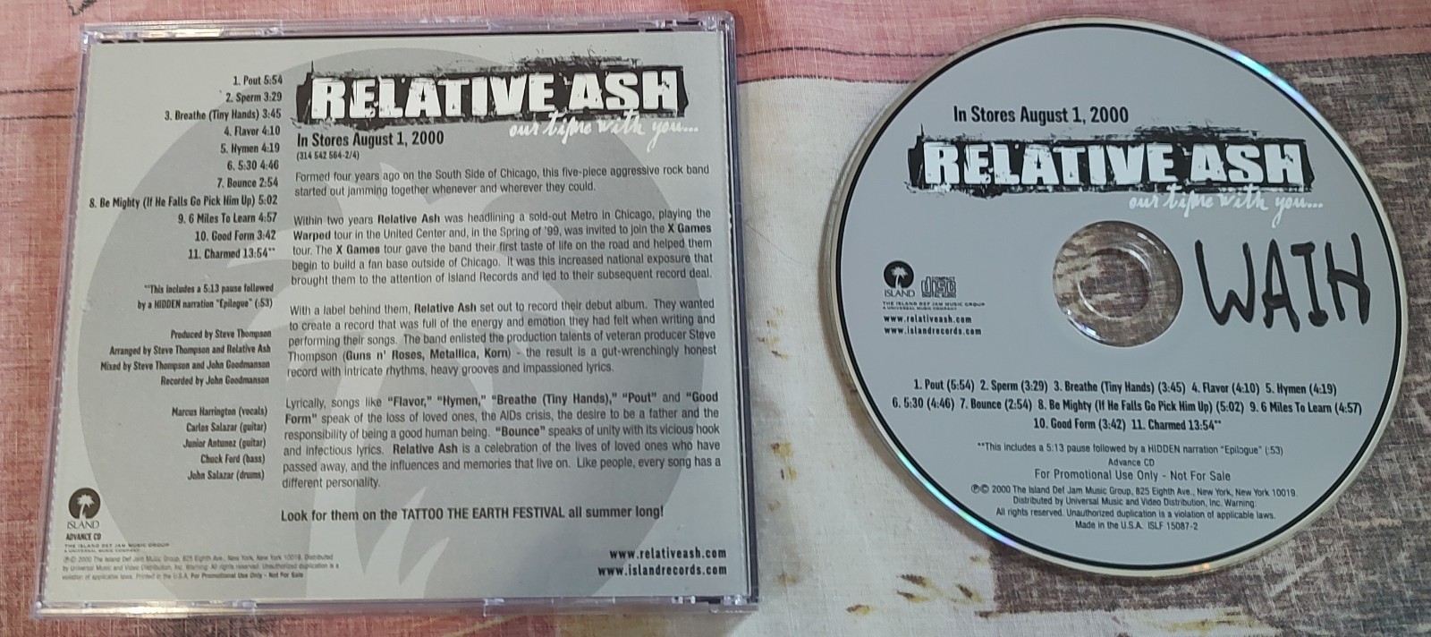 RELATIVE ASH - OUR TIME WITH YOU - 2000 ISLAND - COLLECTORS PROMO -CHICAGO METAL