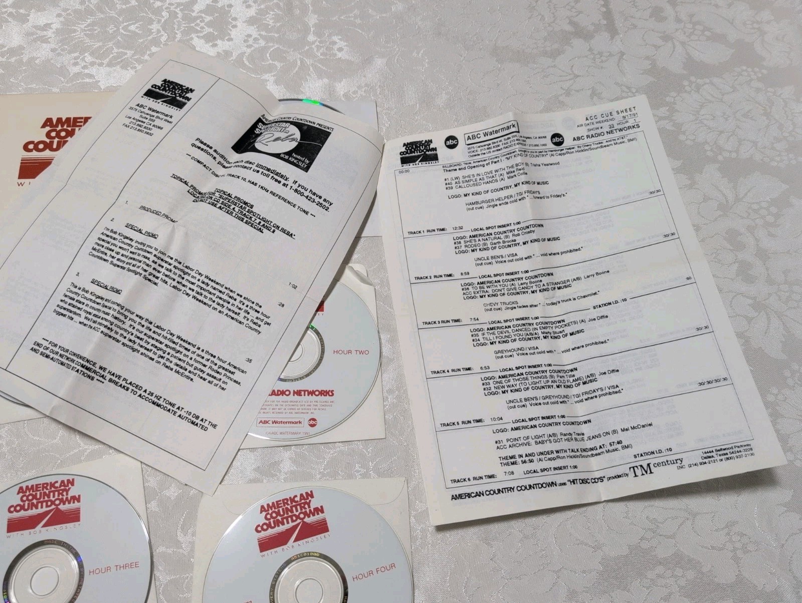 American Country Countdown with Bob Kingsley Aug 17 & 18 1991 4 CD Set REBA